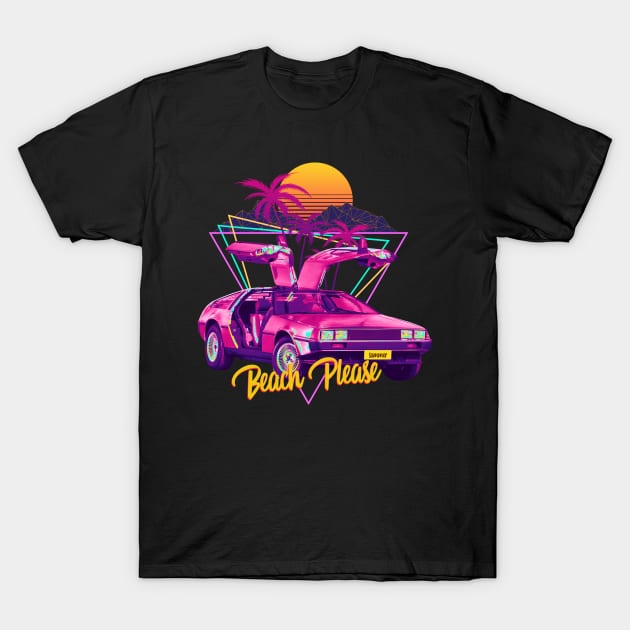 Beach Please Futuristic Car Retro Sunset Synthwave Premium T-Shirt by Vaporwave